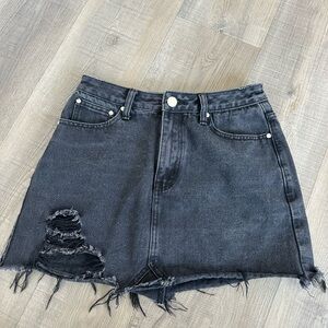 Tobi Black Distressed Denim Mini Skirt